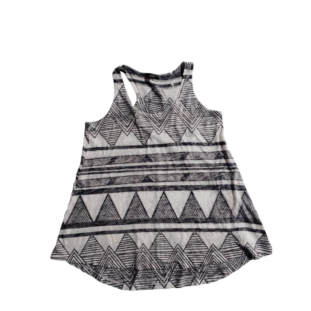ENTI Womens Geometric Tribal Print Racerback Tank Top White Black‎ Gray Size M